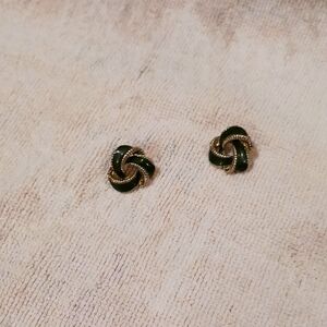 Ladies green silver tone earrings